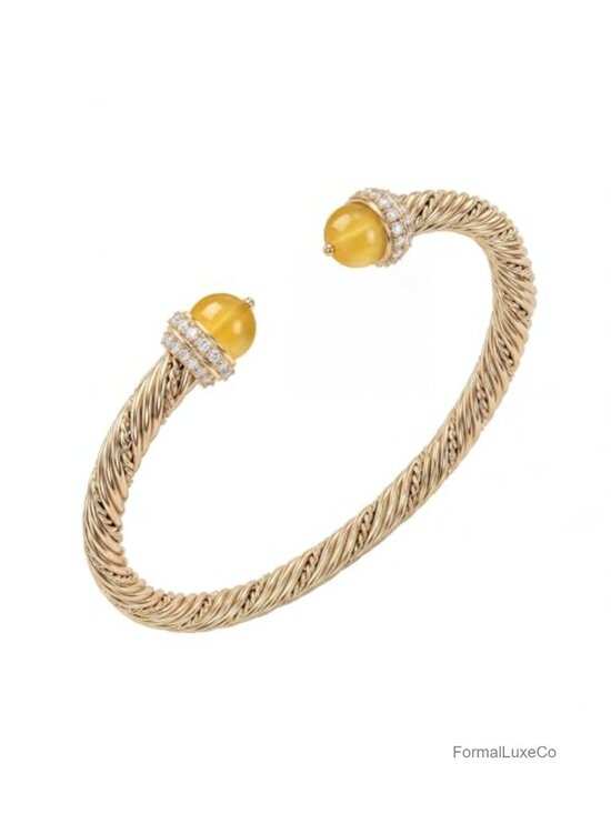 Jewelry - 14K Gold Plated Cuff Bangle Bracelet - Adjustable Open Twisted Cable Charm